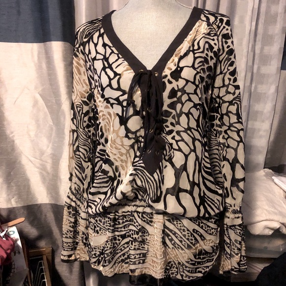 HALE BOB SHEER BURNOUT VELOUR BLOUSE - Picture 1 of 6